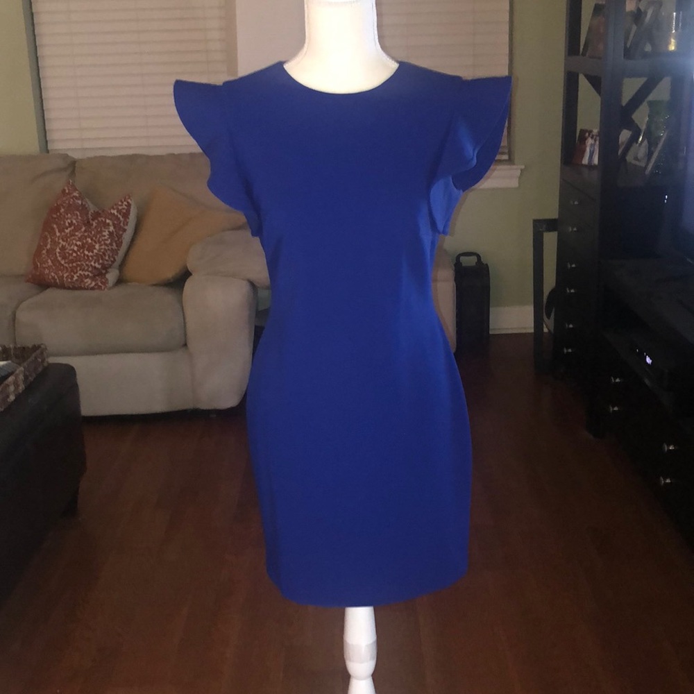 Calvin Klein Royal Blue Dress Ruffled Cap Sleeves